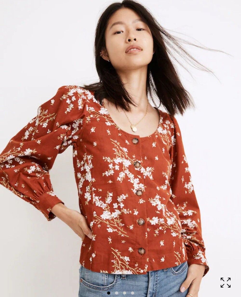 Madewell Corduroy Shirred Sleeve Button-Front Top in Farmstand Bouquet Size XXS